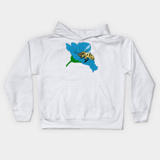 Honeybee Blue Flower Illustration Kids Hoodie