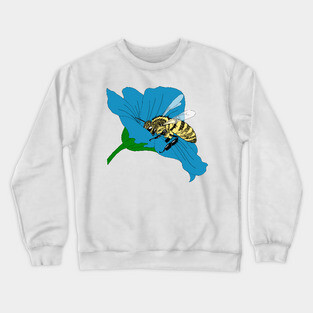 Honeybee Blue Flower Illustration Crewneck Sweatshirt
