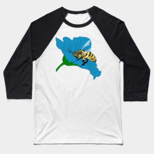 Honeybee Blue Flower Illustration Baseball T-Shirt