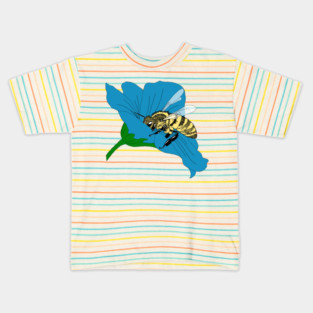 Honeybee Blue Flower Illustration Kids T-Shirt