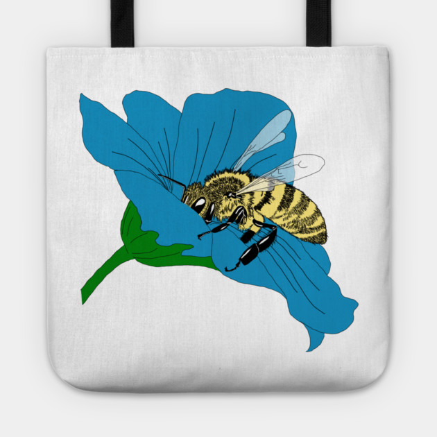 Honeybee Blue Flower Illustration Tote by H. R. Sinclair