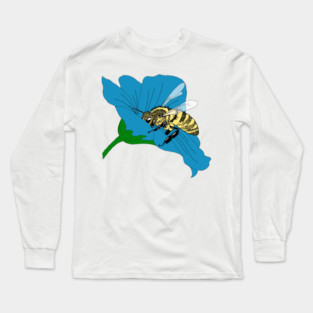 Honeybee Blue Flower Illustration Long Sleeve T-Shirt