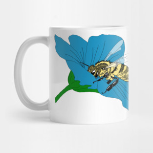 Honeybee Blue Flower Illustration Mug