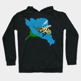 Honeybee Blue Flower Illustration Hoodie