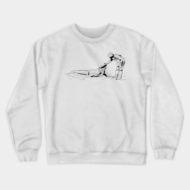 Petting an Alligator Line Art Crewneck Sweatshirt by H. R. Sinclair