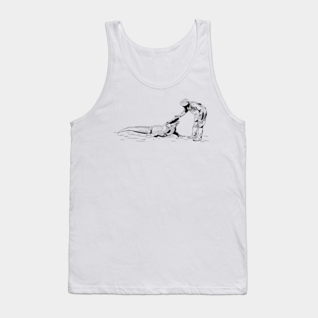 Petting an Alligator Line Art Tank Top by H. R. Sinclair