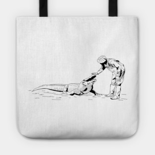 Petting an Alligator Line Art Tote
