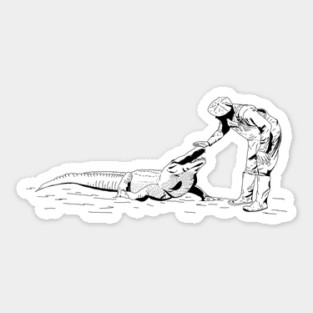 Petting an Alligator Line Art Sticker