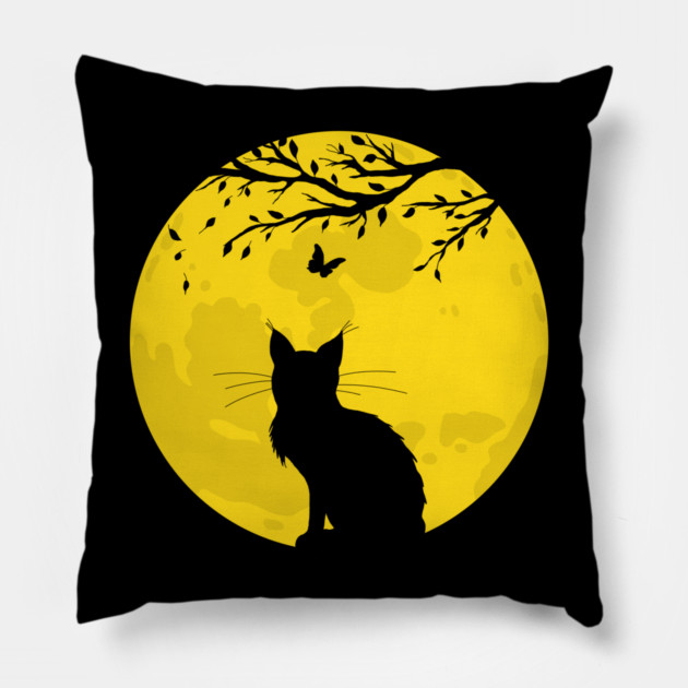 Black Cat Yellow Moon Pillow by H. R. Sinclair