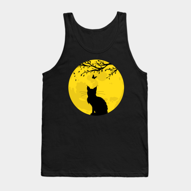 Black Cat Yellow Moon Tank Top by H. R. Sinclair