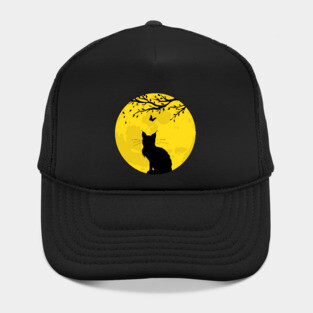 Black Cat Yellow Moon Hat