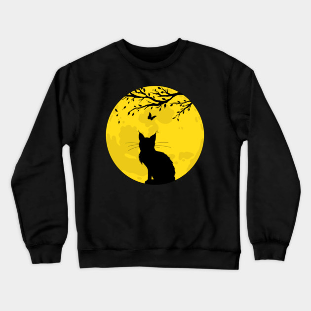 Black Cat Yellow Moon Crewneck Sweatshirt by H. R. Sinclair