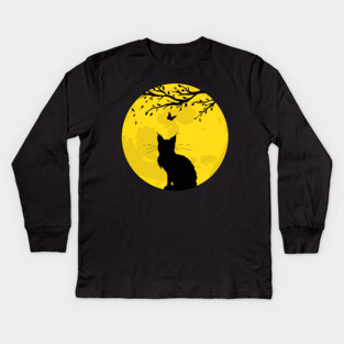 Black Cat Yellow Moon Kids Long Sleeve T-Shirt