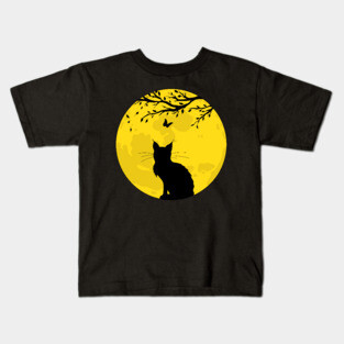 Black Cat Yellow Moon Kids T-Shirt