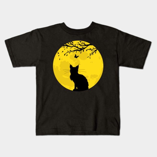 Black Cat Yellow Moon Kids T-Shirt by H. R. Sinclair