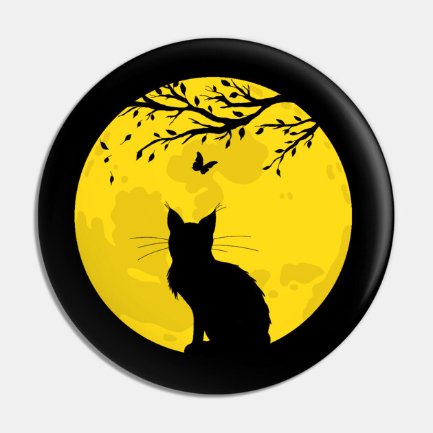 Black Cat Yellow Moon Pin by H. R. Sinclair