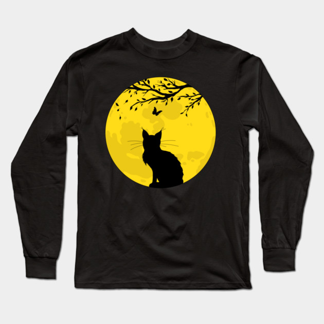Black Cat Yellow Moon Long Sleeve T-Shirt by H. R. Sinclair