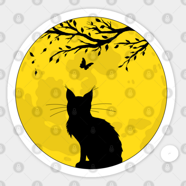 Black Cat Yellow Moon Sticker by H. R. Sinclair