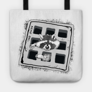 Raccoon Stuck in Grate Illustration Tote