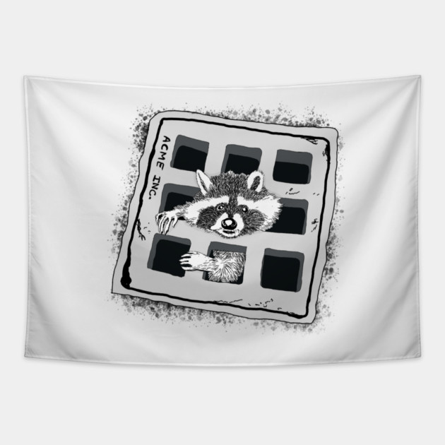 Raccoon Stuck in Grate Illustration Tapestry by H. R. Sinclair