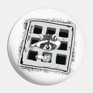 Raccoon Stuck in Grate Illustration Pin