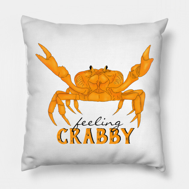 Feeling Crabby, orange crab Pillow by H. R. Sinclair