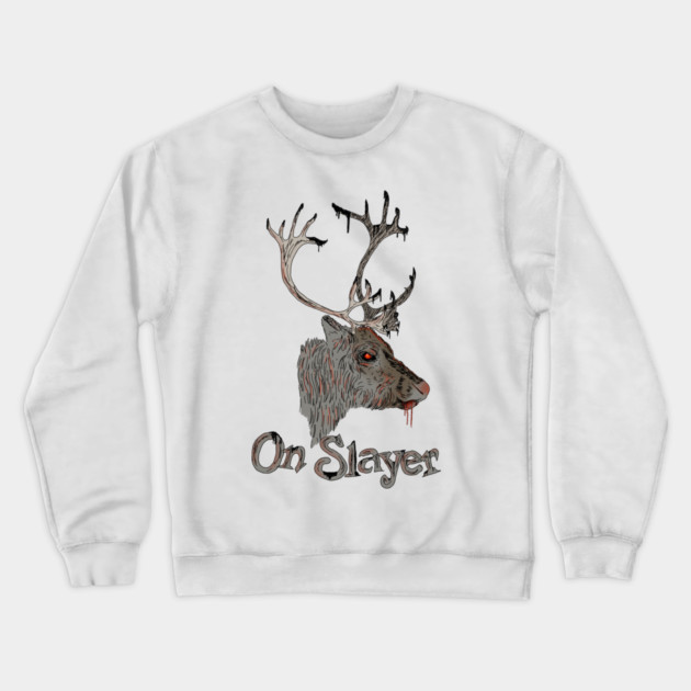 On Slayer Christmas Reindeer Crewneck Sweatshirt by H. R. Sinclair