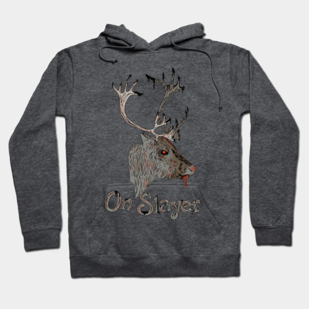 On Slayer Christmas Reindeer Hoodie by H. R. Sinclair