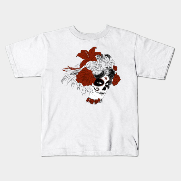 Día de los Muertos Skull Face Kids T-Shirt by H. R. Sinclair