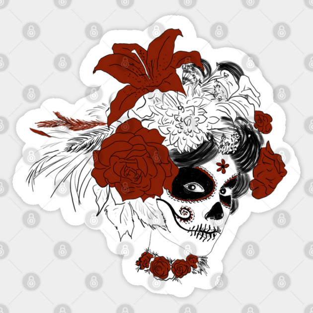 Día de los Muertos Skull Face Sticker by H. R. Sinclair