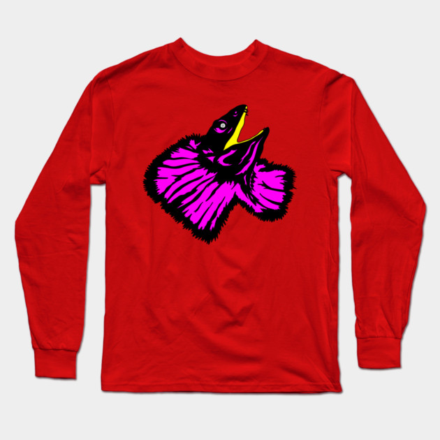 Stylized Neon Pink Frilled-neck Lizard Long Sleeve T-Shirt by H. R. Sinclair