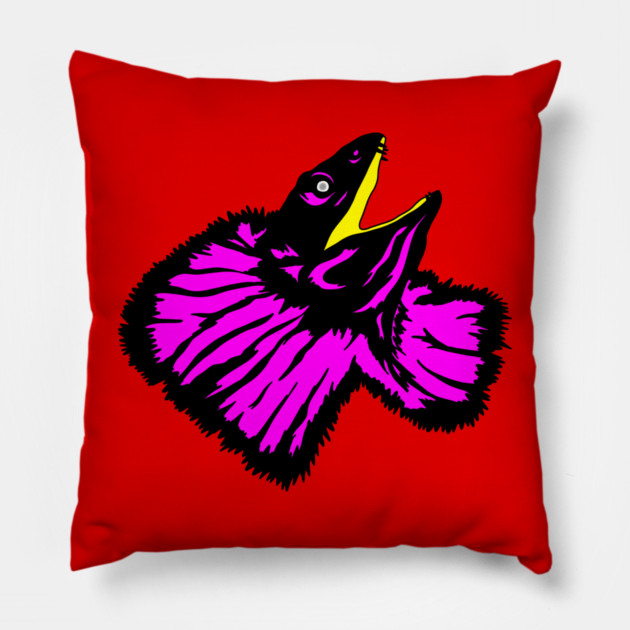 Stylized Neon Pink Frilled-neck Lizard Pillow by H. R. Sinclair