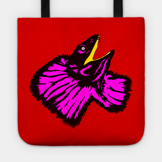 Stylized Neon Pink Frilled-neck Lizard Tote by H. R. Sinclair