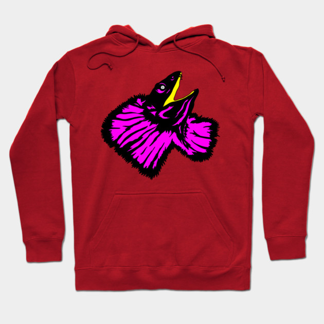 Stylized Neon Pink Frilled-neck Lizard Hoodie by H. R. Sinclair