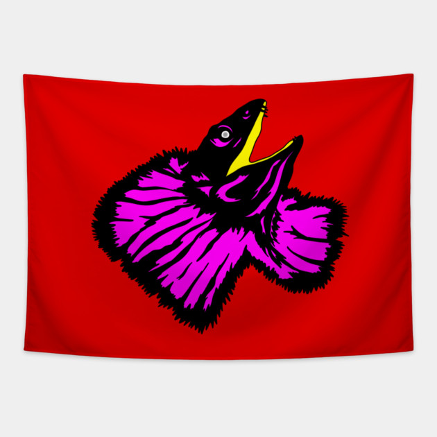 Stylized Neon Pink Frilled-neck Lizard Tapestry by H. R. Sinclair