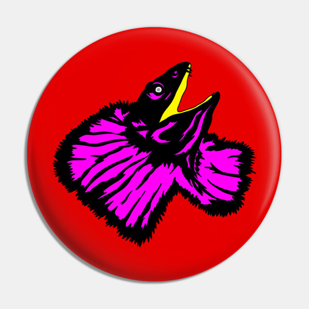 Stylized Neon Pink Frilled-neck Lizard Pin by H. R. Sinclair