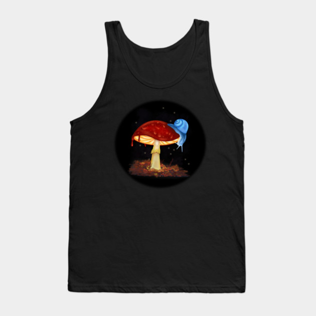 Blue Snail Red Mushroom Illustration Tank Top by H. R. Sinclair