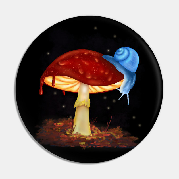Blue Snail Red Mushroom Illustration Pin by H. R. Sinclair
