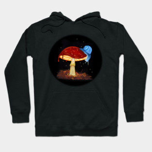 Blue Snail Red Mushroom Illustration Hoodie