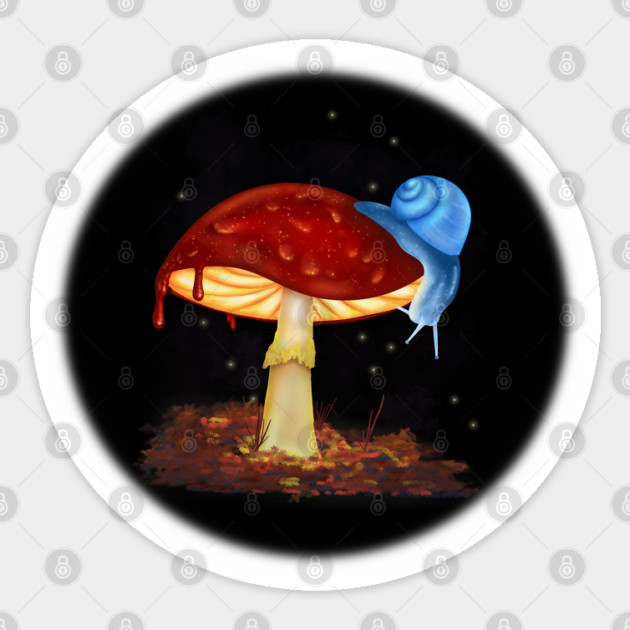 Blue Snail Red Mushroom Illustration Sticker by H. R. Sinclair
