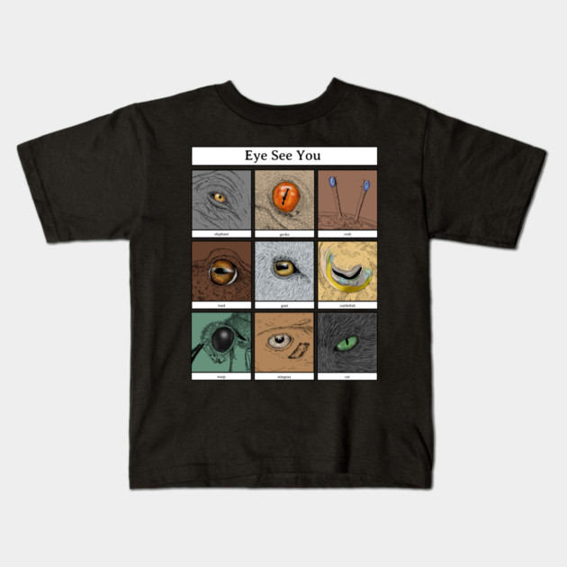 Eye See You Animal Pun, animal eyes Kids T-Shirt by H. R. Sinclair