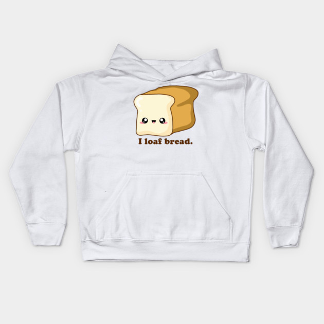 Punny I loaf bread, Kawaii Bread Kids Hoodie by H. R. Sinclair