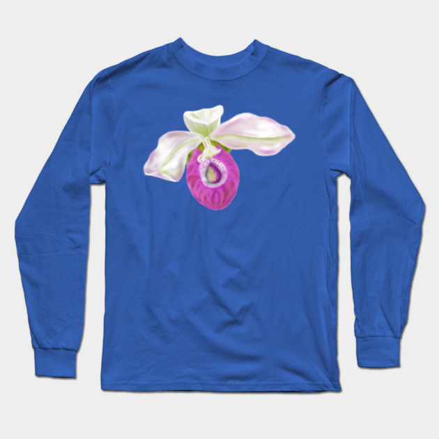Lady Slipper Orchid Digital Art Long Sleeve T-Shirt by H. R. Sinclair