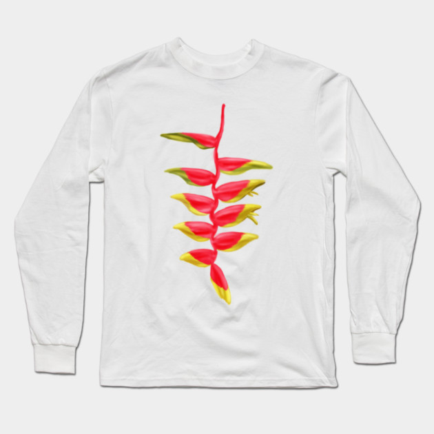 Red & Yellow Heliconia, Lobster-claws Digital Art Long Sleeve T-Shirt by H. R. Sinclair