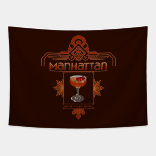 Retro Manhattan Cocktail Illustration Tapestry
