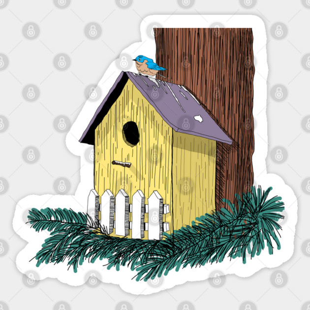 Funny Bluebird on Birdhouse Sticker by H. R. Sinclair
