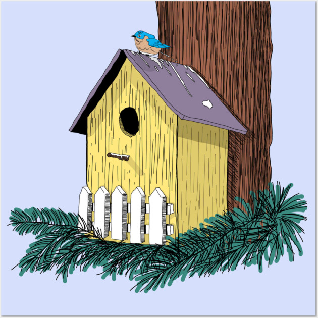 Funny Bluebird on Birdhouse Wall Art by H. R. Sinclair