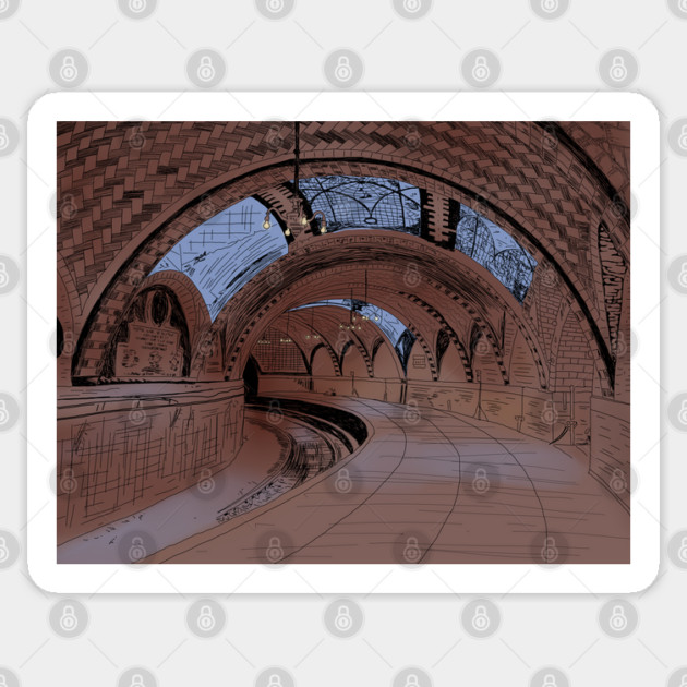 Abandoned NY City Hall Subway Station Illustration Sticker by H. R. Sinclair