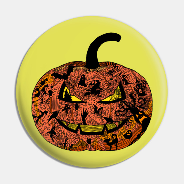 Halloween Pumpkin Doodle Line Art Pin by H. R. Sinclair