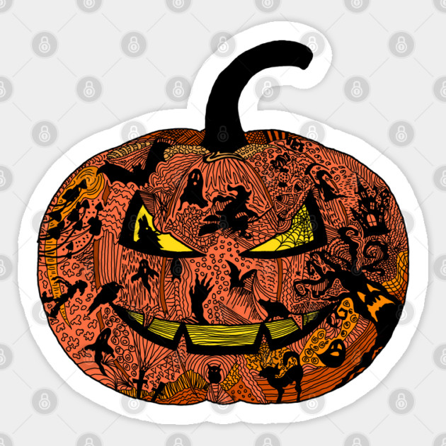 Halloween Pumpkin Doodle Line Art Sticker by H. R. Sinclair